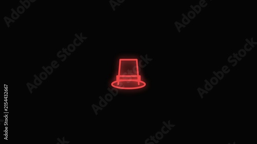 Neon Red Glowing Top Hat Animation on Black Background.
