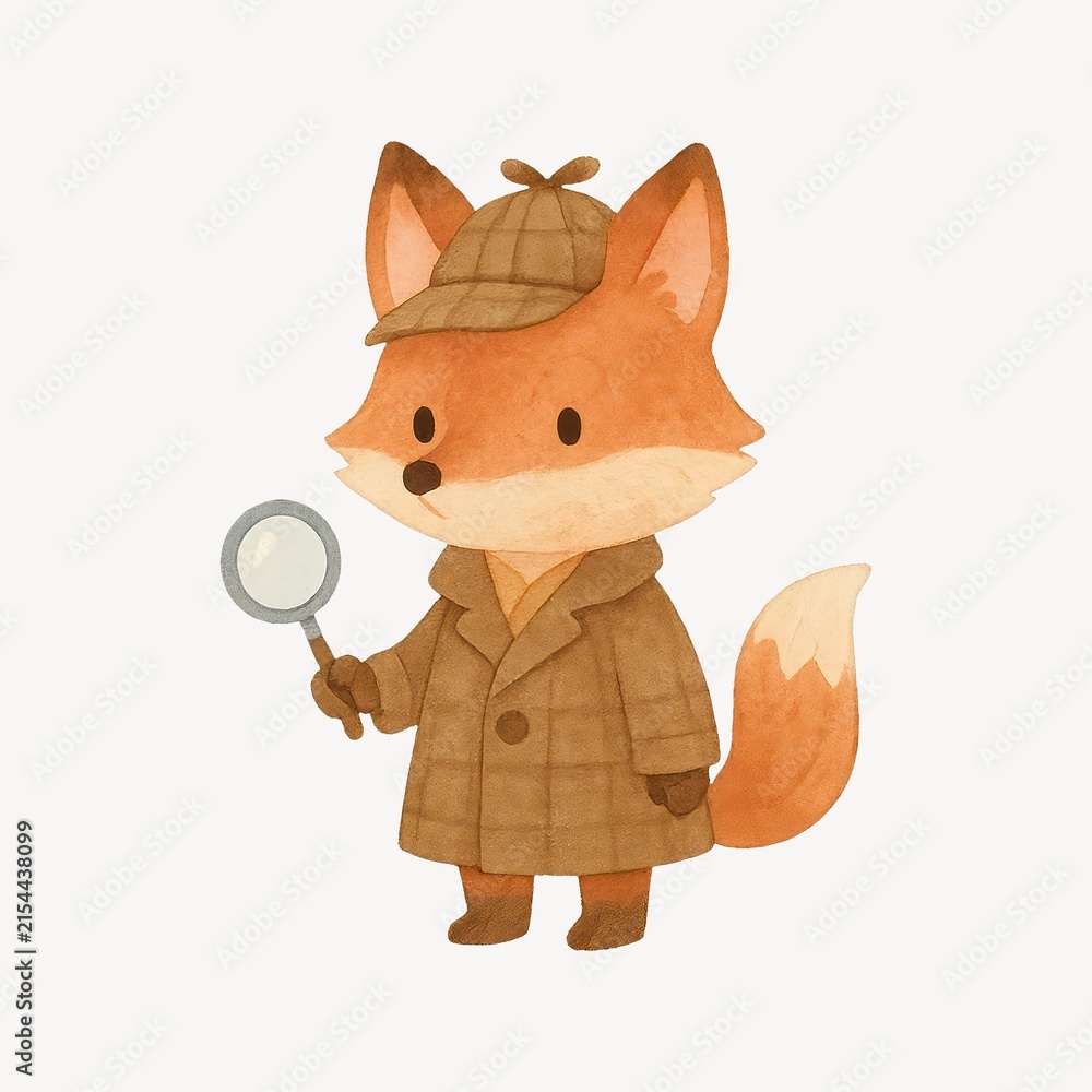 Naklejka premium Cute detective fox illustration