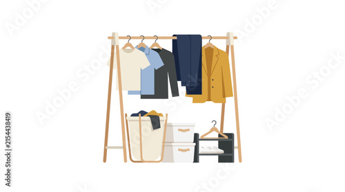 Minimalist Closet Organizer with Clothes on Hangers