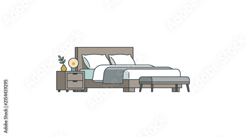 Modern Bedroom Interior Furniture Set Flat Vector Illustration