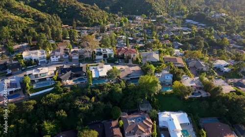 Hillside Homes with Swimming Pools in Hollywood Hills, Aerial Pull Back