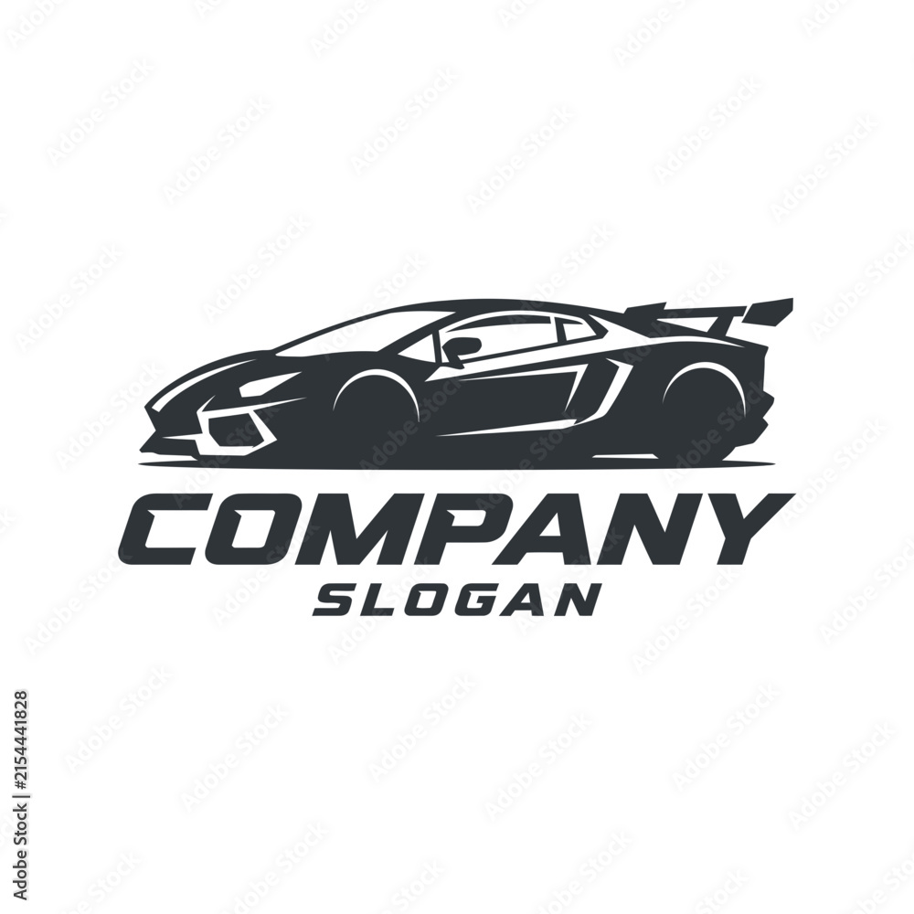 Fototapeta premium Sleek sports car silhouette logo with company text.