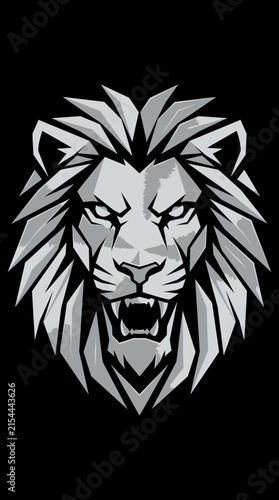 Fierce silver lion head mascot with detailed mane.