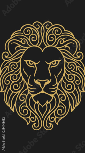 Ornate gold line art lion head logo.