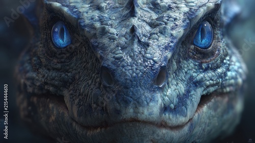 Close up portrait of an ancient blue ice dragon with glowing magical eyes looking intense and powerful in a dark frozen fantasy world