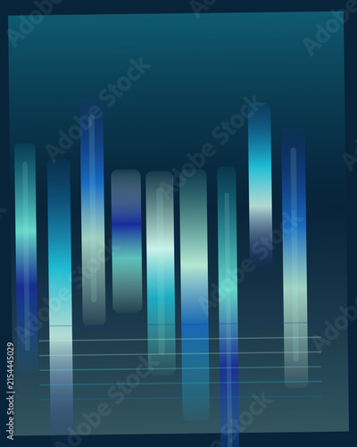 Teal and blue gradient bars with horizontal lines on a deep blue background