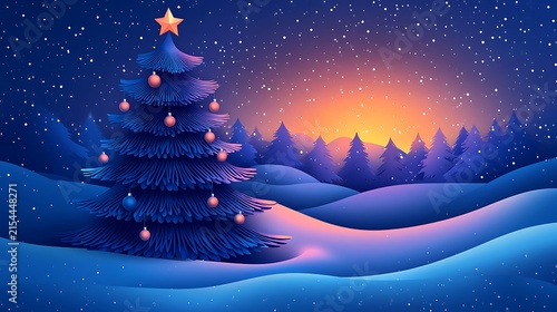 Festive Christmas Tree with Lights in Snowy Winter Landscape