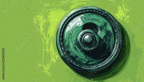 Close up of a green vintage speaker on textured background.