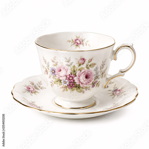 vintage porcelain cup and saucer with floral pattern