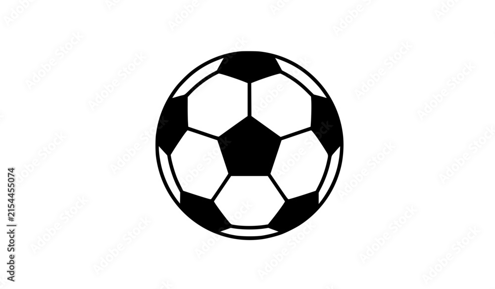 Fototapeta premium Classic Soccer Ball Icon Isolated on White Background Featuring Black and White Pentagonal Panels for Sports Branding Football Championship Graphics and Apps