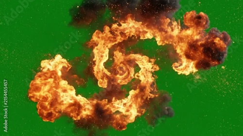 Fireball explosion bursting with sparks on green screen for VFX