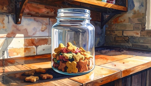 Glass Jar of Colorful Dried Fruits on Wooden Table.