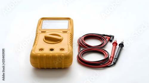 Obraz na płótnie Yellow Digital Multimeter Placed on White Background