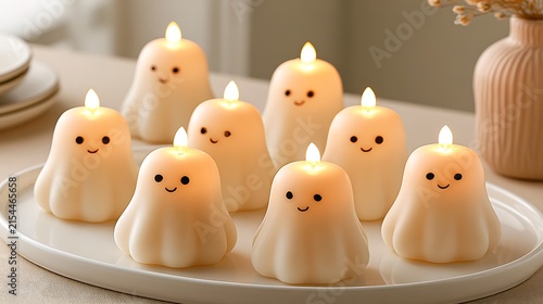 Cute Ghost-Shaped Candles with Faces, Warm Decoration for Halloween and Festive Atmosphere