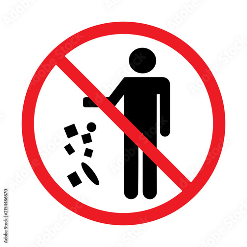 No littering red circle warning sign symbol with littering, prohibited