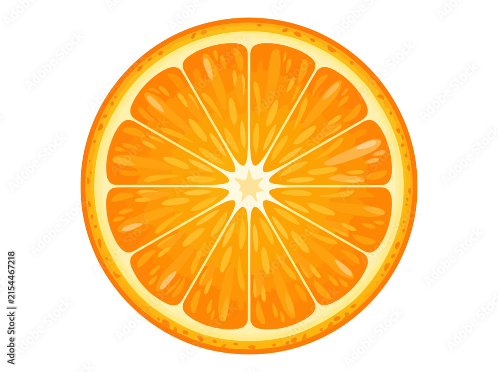 Obraz premium Illustration of a vibrant orange slice with detailed segments and bright colors isolated on white background showcasing freshness and citrus appeal for healthy lifestyle and food concepts