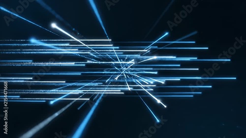 Fast horizontal blue light streaks on dark abstract background