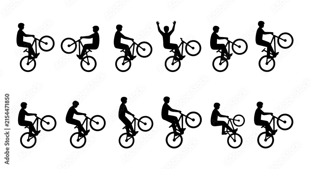 Fototapeta premium BMX Bicycle Stunt Silhouettes, Extreme Sports Action Sequence, Dynamic Wheelie Poses