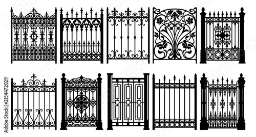 Wrought Iron Fence Silhouette Collection Set of Decorative Metal Gates