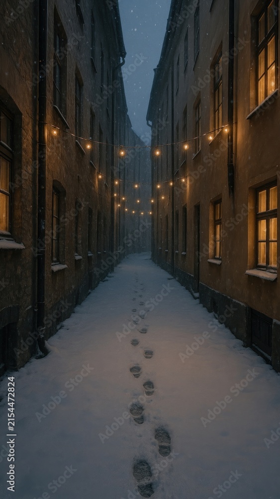 Fototapeta premium Serene snowy alleyway mobile wallpaper