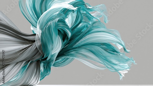 Elegant Turquoise And White Flowing Abstract Fabric Form