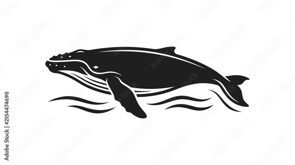 Obraz premium Humpback whale swimming in ocean waves silhouette