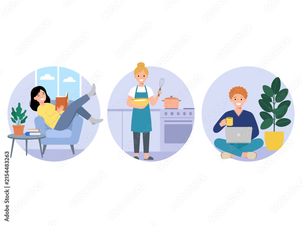 Fototapeta premium People enjoying home hobbies and remote work
