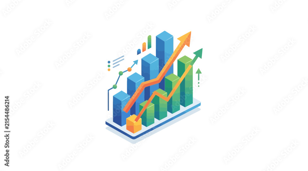 Fototapeta premium Isometric 3D bar graph showing business increase.