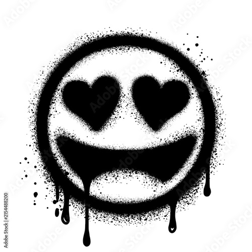 Spray Painted Graffiti hearts eyes emoticon Sprayed isolated with a white background.
