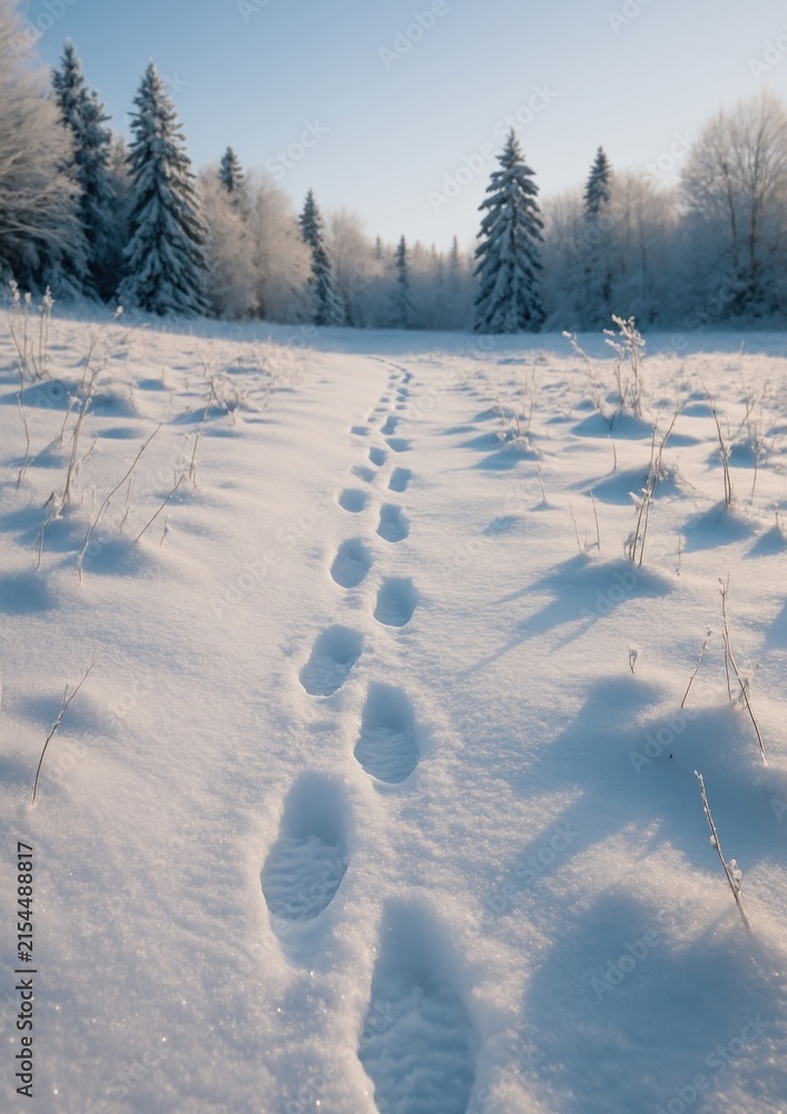 Obraz premium Serene snowy path through forest.