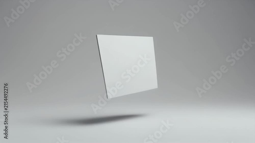 Rectangular white blank card floats in a minimalist grey studio background, casting a soft shadow on the floor below to create a clean mockup template.