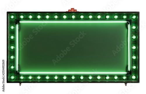 Green neon marquee billboard isolated on the transparent background.