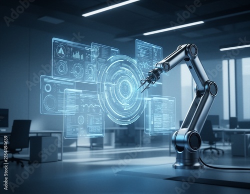 Robotic Arm Interacting with Futuristic Interface