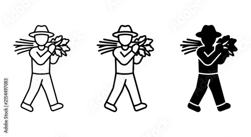 Farmer Carrying Wheat Bundle, Agricultural Worker Icon, Harvest Season Silhouette, Rural Lifestyle Vector
