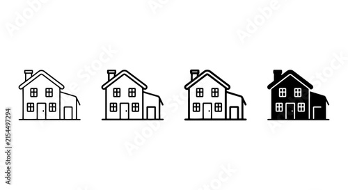 Minimalist House Icons Set, Simple Building Graphics, Modern Home Symbols, Residential Property Vector Collection