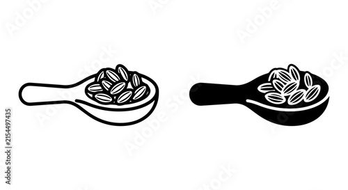 Spoonful of Seeds Vector Icons, Outline and Silhouette, Food Ingredient Graphics