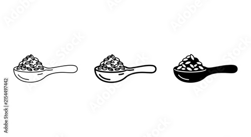 Spoonful of Grains, Seeds, and Spices Icons. Food Ingredient Vector Set. Culinary and Health Icons.