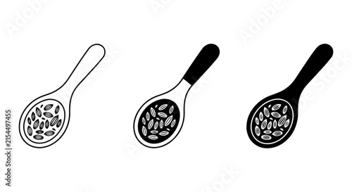 Spoonful of Seeds Vector Icons, Culinary Ingredient Illustration, Healthy Food Concept