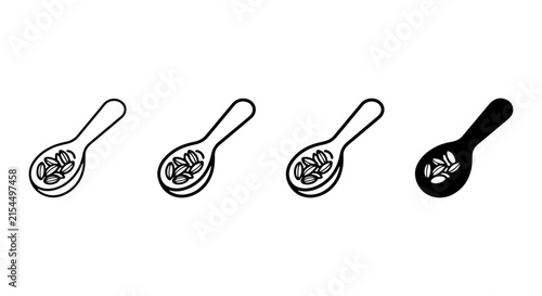 Spoonful of Coffee Beans Icons, Vector Set. Espresso, Food Ingredient, Beverage Preparation Graphics
