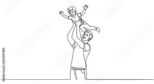 Loving father holding son in the air minimalist continuous line art vector for family and Father's Day