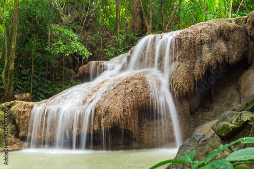 Beautiful waterfall in Erawan waterfall National Park in Kanchanaburi, Thailand.