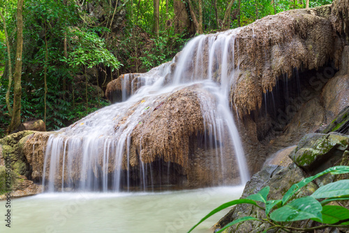 Beautiful waterfall in Erawan waterfall National Park in Kanchanaburi, Thailand.