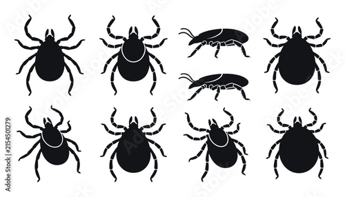 Canvastavla Black Tick and Insect Silhouette Set with Various Arachnid and Parasite Shapes for Pest Control, Medical, Wildlife, and Vector Illustration Designs