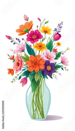 Floral vase vector illustration with colorful flowers and leaves design element for decoration and art projects, vase, fall