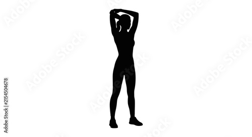 Silhouette of a woman stretching black shape on a white background
