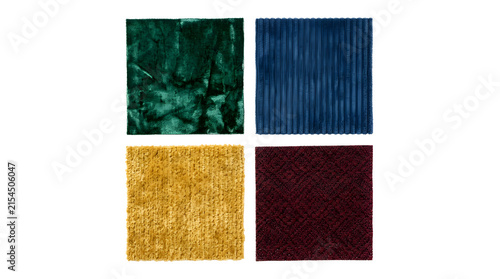 Fotografía Fabric texture samples in green blue yellow and red colors.