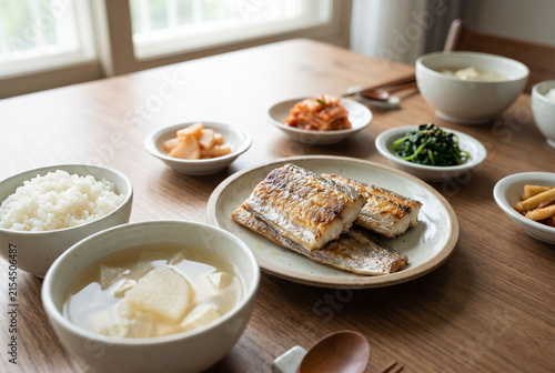 Korean Grilled Hairtail Meal with Side Dishes