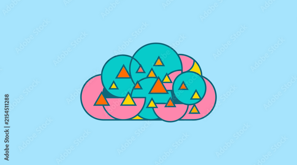 Fototapeta premium Digital Connection Network Cloud with Geometric Shapes Representing Innovation and Future Tech