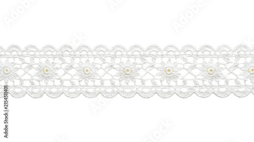 Foto White crochet lace trim with floral pattern for sewing.