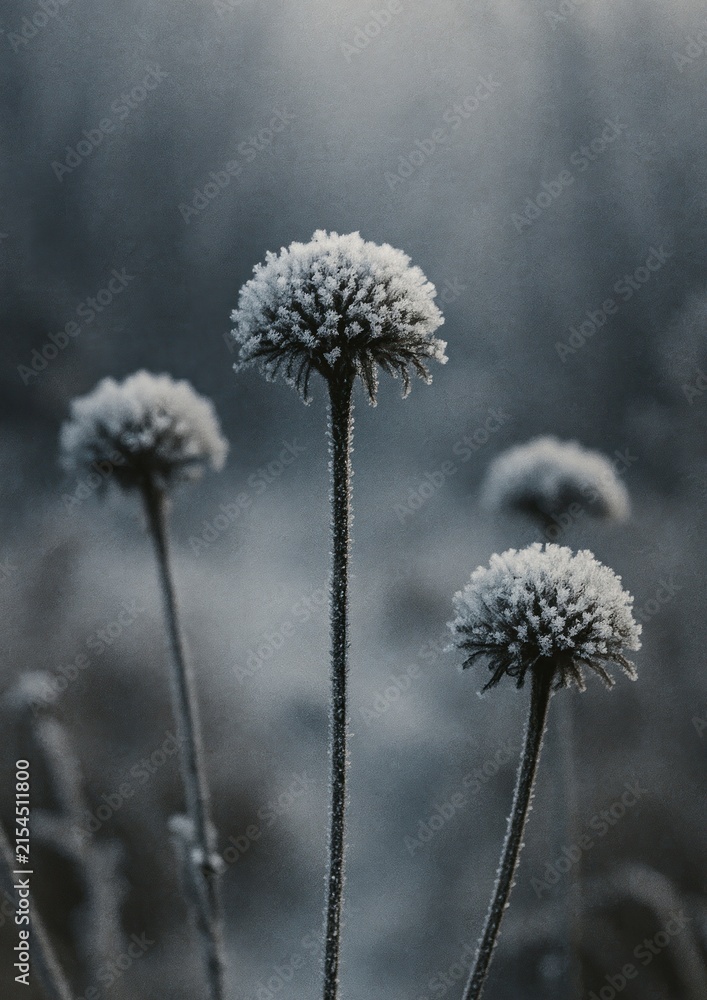 Fototapeta premium Frosty flowers in winter serenity.
